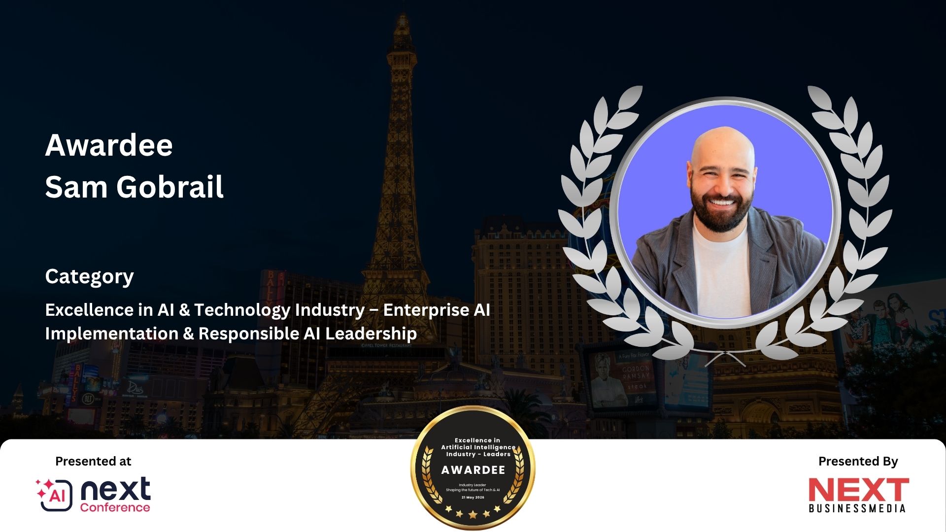 Sam Gobrail Honored at AI Next Awards & Conference 2026 for Excellence in Enterprise AI Implementation & Responsible AI Leadership
