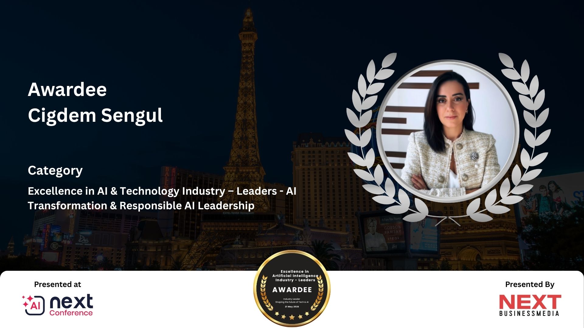 Cigdem Sengul Honored at AI Next Awards & Conference 2026 for Excellence in AI Transformation & Responsible AI Leadership